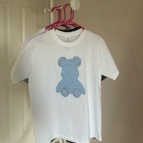 Other - Oversized Blue Teddy Bear Rhinestone White Tee